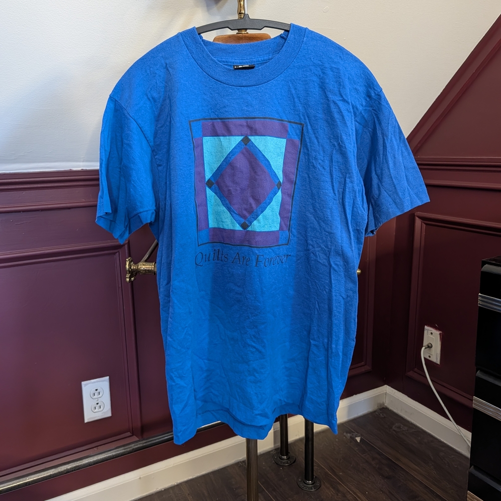 Screen Stars 90s Vintage Single Stitch Blue Quilts Are Forever Graphic T-shirt